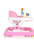 MONI Premergator pliabil pentru copii Eko Pink cu inaltime sezut reglabilspatar inalt si confortabilpanou cu jucariiroti pivotante si protectii cauciucate siguranta praguri