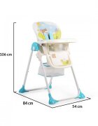 MONI Scaun de masa copii Cangaroo Hunny Blue cu pliere compacta6 pozitii reglare inaltimecentura de sigurantahusa impermeabila si cos jucarii