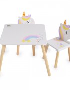 MONI Set masuta cu 2 scaunele din lemn Unicorn
