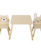 MONI Set masuta si 2 scaunele cu spatar pentru copii din material MDF Bear and Bunny Beige