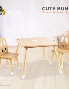 MONI Set masuta si 2 scaunele din lemn si MDF pentru copii Cute Bunny cu spatiu de depozitarepicioare antiderapantemargini rotunjiteusor de curatatpotrivit pentru masadesenactivitatiscrieredimensiune masa 60x60x48 cm