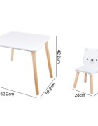 MONI Set masuta si 2 scaunele din lemn si MDF pentru copii White Bears cu picioare antiderapantemargini rotunjiteusor de curatatpotrivit pentru masadesenactivitatiscrieredimensiune masa 62.2x62.2x42.2 cm
