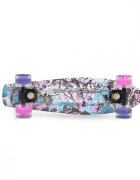 MONI Skateboard cu baza antiderapanta 56x15cm si roti din PU ABEC 7 cu lumini LED Graffiti Pink Led