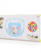 MONI Tarc de joaca pliabil 146x146cmfereastra de acces cu fermoarcos de baschet si 50bile multicolore incluse Iepuras Albastru
