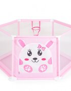MONI Tarc de joaca pliabil 146x146cmfereastra de acces cu fermoarcos de baschet si 50bile multicolore incluse Iepuras Roz