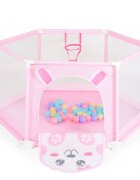 MONI Tarc de joaca pliabil 146x146cmfereastra de acces cu fermoarcos de baschet si 50bile multicolore incluse Iepuras Roz