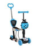 MONI Trotineta evolutiva Scooter 3in1 cu maner parentalviraj intuitivinaltime ghidon reglabila pe 3 nivelebaza antiderapantascaunel cu spatarroti PU cu lumini si cosulet Lollipop Blue