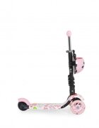 MONI Trotineta evolutiva Scooter 3in1 cu maner parentalviraj intuitivinaltime ghidon reglabila pe 3 nivelebaza antiderapantascaunel cu spatarroti PU cu lumini si cosulet Lollipop Pink