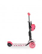 MONI Trotineta evolutiva Scooter 3in1 cu maner parentalviraj intuitivinaltime ghidon reglabila pe 3 nivelebaza antiderapantascaunel cu spatarroti PU cu lumini si cosulet Lollipop Red