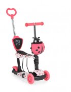 MONI Trotineta evolutiva Scooter 3in1 cu maner parentalviraj intuitivinaltime ghidon reglabila pe 3 nivelebaza antiderapantascaunel cu spatarroti PU cu lumini si cosulet Lollipop Red