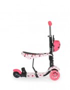 MONI Trotineta evolutiva Scooter 3in1 cu maner parentalviraj intuitivinaltime ghidon reglabila pe 3 nivelebaza antiderapantascaunel cu spatarroti PU cu lumini si cosulet Lollipop Red