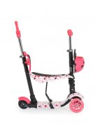 MONI Trotineta evolutiva Scooter 3in1 cu maner parentalviraj intuitivinaltime ghidon reglabila pe 3 nivelebaza antiderapantascaunel cu spatarroti PU cu lumini si cosulet Lollipop Red