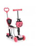 MONI Trotineta evolutiva Scooter 3in1 cu maner parentalviraj intuitivinaltime ghidon reglabila pe 3 nivelebaza antiderapantascaunel cu spatarroti PU cu lumini si cosulet Lollipop Red