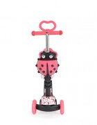 MONI Trotineta evolutiva Scooter 3in1 cu maner parentalviraj intuitivinaltime ghidon reglabila pe 3 nivelebaza antiderapantascaunel cu spatarroti PU cu lumini si cosulet Lollipop Red