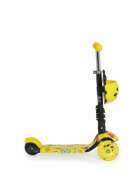 MONI Trotineta evolutiva Scooter 3in1 cu maner parentalviraj intuitivinaltime ghidon reglabila pe 3 nivelebaza antiderapantascaunel cu spatarroti PU cu lumini si cosulet Lollipop Yellow