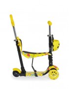 MONI Trotineta evolutiva Scooter 3in1 cu maner parentalviraj intuitivinaltime ghidon reglabila pe 3 nivelebaza antiderapantascaunel cu spatarroti PU cu lumini si cosulet Lollipop Yellow