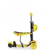 MONI Trotineta evolutiva Scooter 3in1 cu maner parentalviraj intuitivinaltime ghidon reglabila pe 3 nivelebaza antiderapantascaunel cu spatarroti PU cu lumini si cosulet Lollipop Yellow