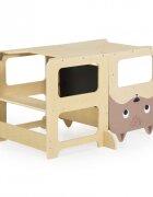 MONI Turn de invatare 3in1 din lemn pentru copii Montessori Learning Tower multifunctionalConstructie usoara si stabilatransformabil in Masuta sau Tabla neagra pentru desen