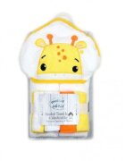 Mother's Choice Set cadou bebelusi cu 4 mini prosopele si prosop cu gluga din bumbac girafa