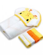 Mother's Choice Set cadou bebelusi cu 4 mini prosopele si prosop cu gluga din bumbac girafa