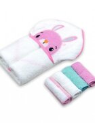 Mother's Choice Set cadou bebelusi cu 4 mini prosopele si prosop cu gluga din bumbac iepuras
