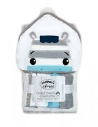 Mother's Choice Set cadou bebelusi cu 4 mini prosopele si prosop cu gluga din bumbac zebra