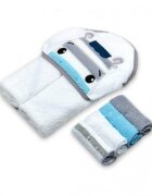 Mother's Choice Set cadou bebelusi cu 4 mini prosopele si prosop cu gluga din bumbac zebra