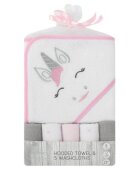 Mother's Choice Set cadou bebelusi cu 5 mini prosopele si prosop cu gluga unicorn