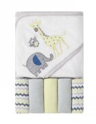 Mother's Choice Set cadou bebelusi cu 5 mini prosopele si prosop de baie cu gluga model Animalute
