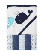 Mother's Choice Set cadou bebelusi cu 5 mini prosopele si prosop de baie cu gluga model Marin