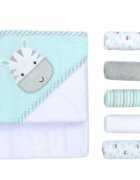 Mother's Choice Set cadou bebelusi prosop cu gluga si 5 mini prosopele zebra