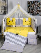 MYKIDS Lenjerie 10 piese Figures gri-galben fara baldachin 120x60 cm