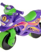 MYKIDS Motocicleta pentru copii fara pedale Racing 01396 Mov Verde prevazuta cu butoane pentru efecte sonore ghidon inalt Inaltimea scaunului 29 cm