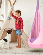 Neo Sport Hamac tip Cocoon pentru copii 140 x 55 cm Neo-Sport Cocoon Roz deschis utilizare interiorexterior capacitate maxima 80 kg husa detasabila si lavabila perna gonflabila inclusa