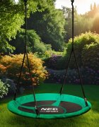 Neo Sport Leagan tip cuib pentru copii Neo-Sport Swingo 100 cm Verde cu Cadru din otel Husa impermeabila si rezistenta Oxford 600D Greutate suportata 150kg