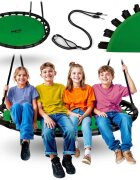 Neo Sport Leagan tip cuib pentru copii Neo-Sport Swingo Verde Diametru 120 cm Tesatura Oxford 600D impermeabila si rezistenta Cadru din otel acoperit cu spuma PE moale Greutate suportata 150kg Franghii groase cu lungime reglabila