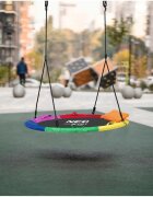 Neo Sport Leagan tip cuib pentru copii XXL 120 cm Neo-Sport Multicolor Perna atasata cu Velcro inclusa Cadru din otel Husa impermeabila si rezistenta din material Oxford 600D Greutate suportata 150 kg
