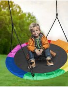 Neo Sport Leagan tip cuib pentru copii XXL 120 cm Neo-Sport Multicolor Perna atasata cu Velcro inclusa Cadru din otel Husa impermeabila si rezistenta din material Oxford 600D Greutate suportata 150 kg