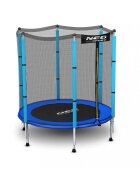 Neo Sport Trambulina de gradina pentru copii 140 cm 4.5ft Neo-Sport Albastru Plasa exterioara Stalpi metalici cu protectie din burete Intrare cu fermoar si catarama Covoras impermeabil flexibil