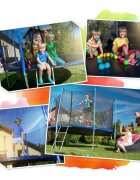 Neo Sport Trambulina de gradina pentru copii 140 cm 4.5ft Neo-Sport Albastru Plasa exterioara Stalpi metalici cu protectie din burete Intrare cu fermoar si catarama Covoras impermeabil flexibil