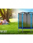 Neo Sport Trambulina de gradina pentru copii 140 cm 4.5ft Neo-Sport Albastru Plasa exterioara Stalpi metalici cu protectie din burete Intrare cu fermoar si catarama Covoras impermeabil flexibil