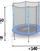 Neo Sport Trambulina de gradina pentru copii 140 cm 4.5ft Neo-Sport Albastru Plasa exterioara Stalpi metalici cu protectie din burete Intrare cu fermoar si catarama Covoras impermeabil flexibil