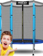 Neo Sport Trambulina de gradina pentru copii 140 cm 4.5ft Neo-Sport Albastru Plasa exterioara Stalpi metalici cu protectie din burete Intrare cu fermoar si catarama Covoras impermeabil flexibil