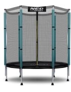 Neo Sport Trambulina de gradina pentru copii 140 cm 4.5ft Neo-Sport Verde inchis Plasa exterioara Stalpi metalici cu protectie din burete Intrare cu fermoar si catarama Covoras impermeabil flexibil