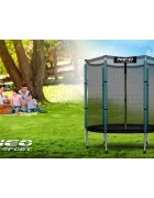 Neo Sport Trambulina de gradina pentru copii 140 cm 4.5ft Neo-Sport Verde inchis Plasa exterioara Stalpi metalici cu protectie din burete Intrare cu fermoar si catarama Covoras impermeabil flexibil