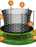 Neo Sport Trambulina de gradina pentru copii Neo-Sport 252 cm 8ft cu scara si plasa interioara stalpi metalici cu protectie din burete intrare cu fermoar si catarama covoras impermeabil flexibil