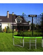 Neo Sport Trambulina de gradina pentru copii Neo-Sport 252 cm 8ft cu scara si plasa interioara stalpi metalici cu protectie din burete intrare cu fermoar si catarama covoras impermeabil flexibil