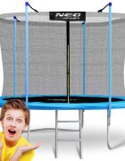 Neo Sport Trambulina de gradina pentru copii Neo-Sport Albastru 183cm 6FT cu Scara Plasa interioara Stalpi metalici cu protectie din burete Intrare cu fermoar si catarama Covoras impermeabil flexibil