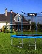 Neo Sport Trambulina de gradina pentru copii Neo-Sport Albastru 183cm 6FT cu Scara Plasa interioara Stalpi metalici cu protectie din burete Intrare cu fermoar si catarama Covoras impermeabil flexibil