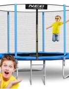 Neo Sport Trambulina de gradina pentru copii Neo-Sport Albastru 312cm 10FT cu Scara si Plasa exterioara Stalpi metalici cu protectie din burete Intrare cu fermoar si catarama Covoras impermeabil flexibil